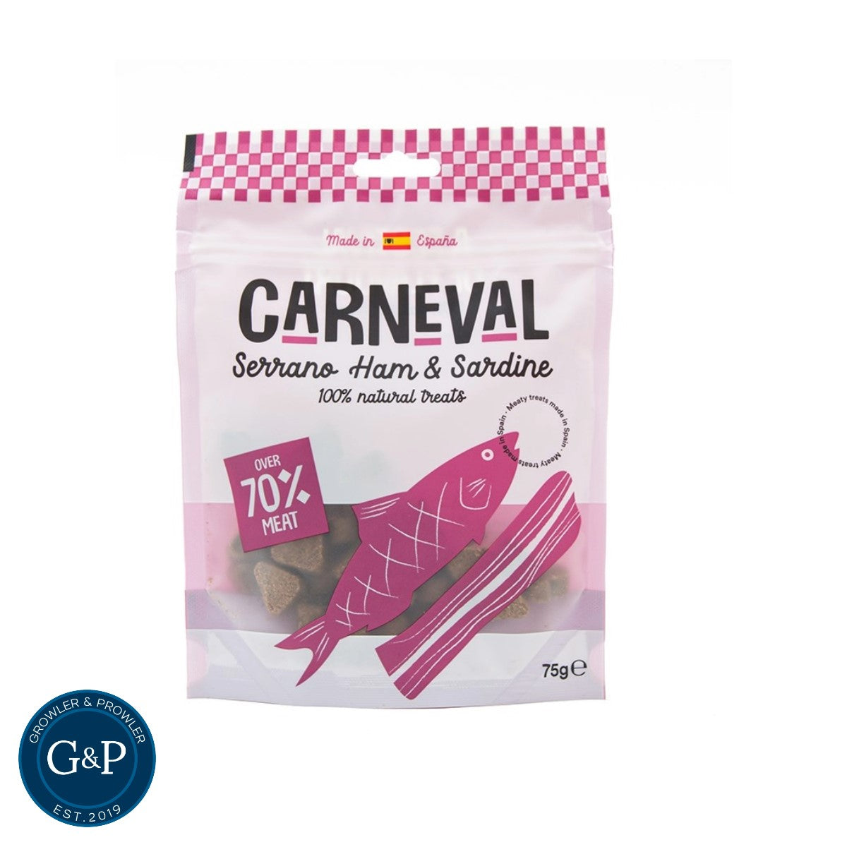 Carneval Serrano Ham & Sardine Dog Treats: 100% natural treats made in Spain with over 70% meat.