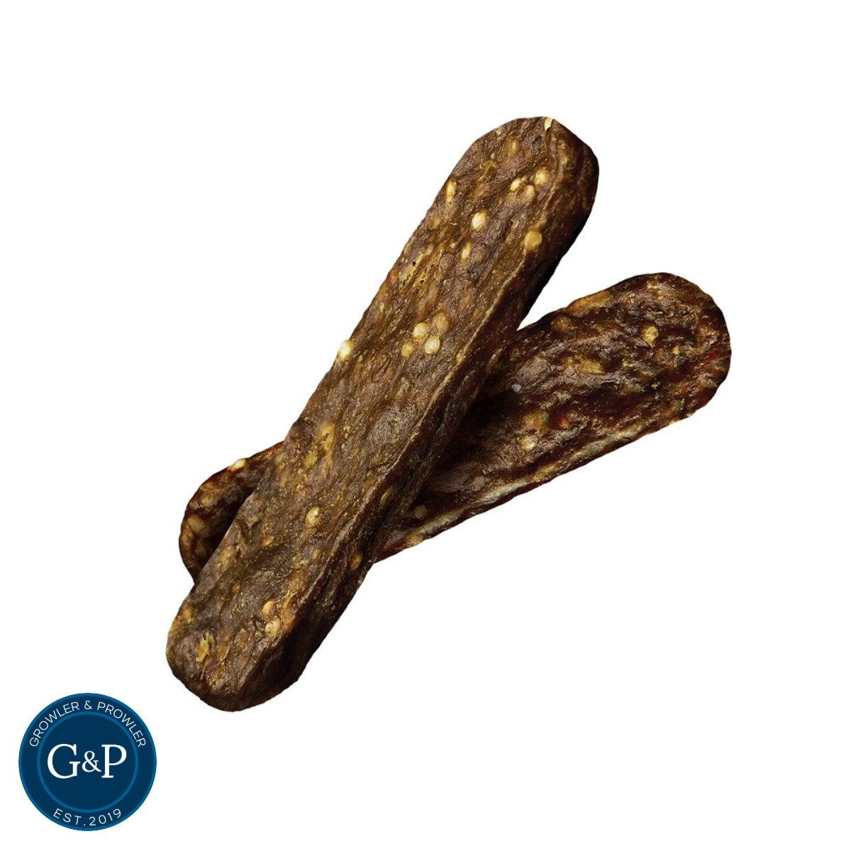 Frogg Beef Superfood Sticks, a high-protein, grain-free dog treat with succulent beef and spinach, available from Growler & Prowler, a Manchester-based company. The packaging shows dark brown sticks alongside images of beef and spinach, with a playful frog character.