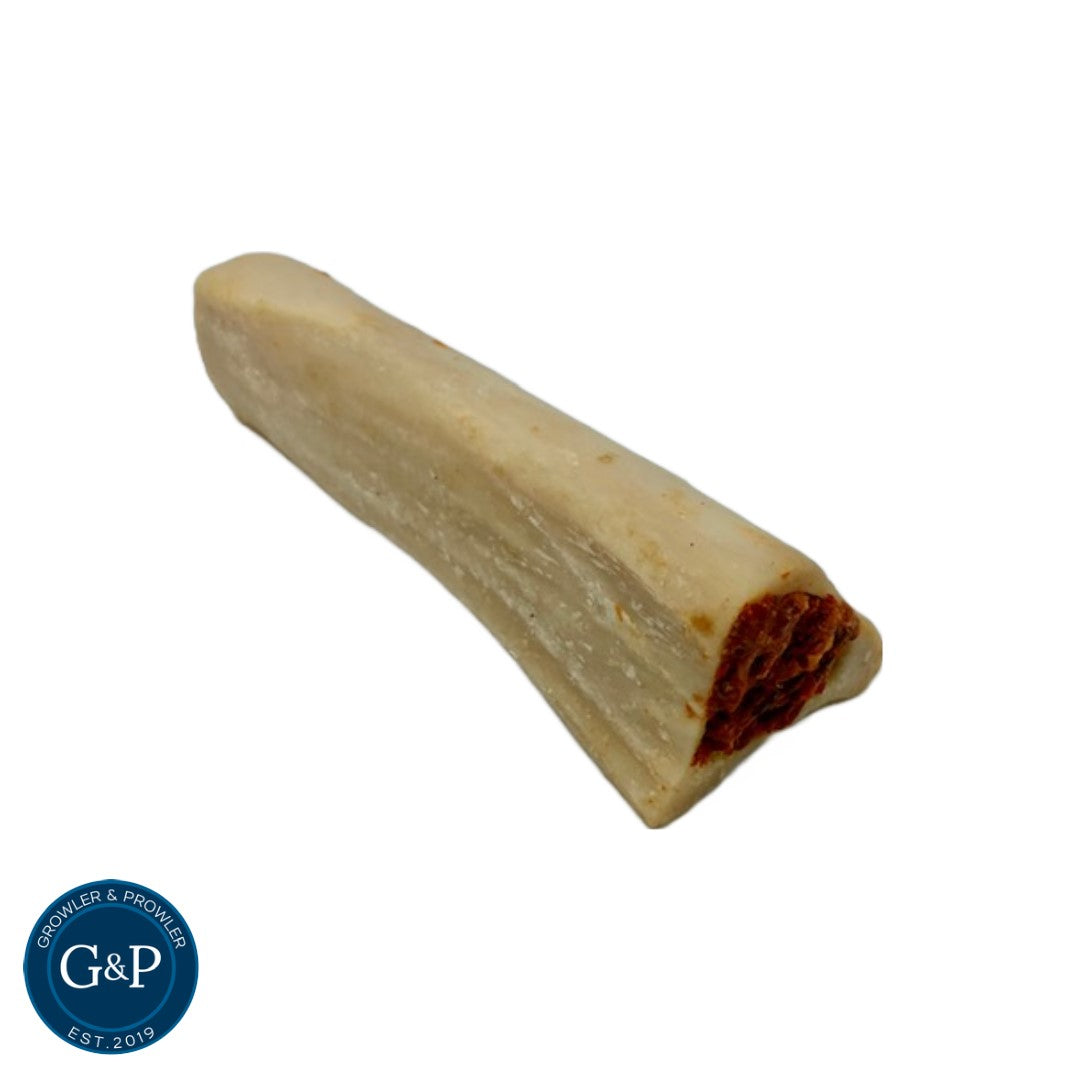 A tasty and long-lasting dog treat: Buffalo Bones stuffed with delicious filling.