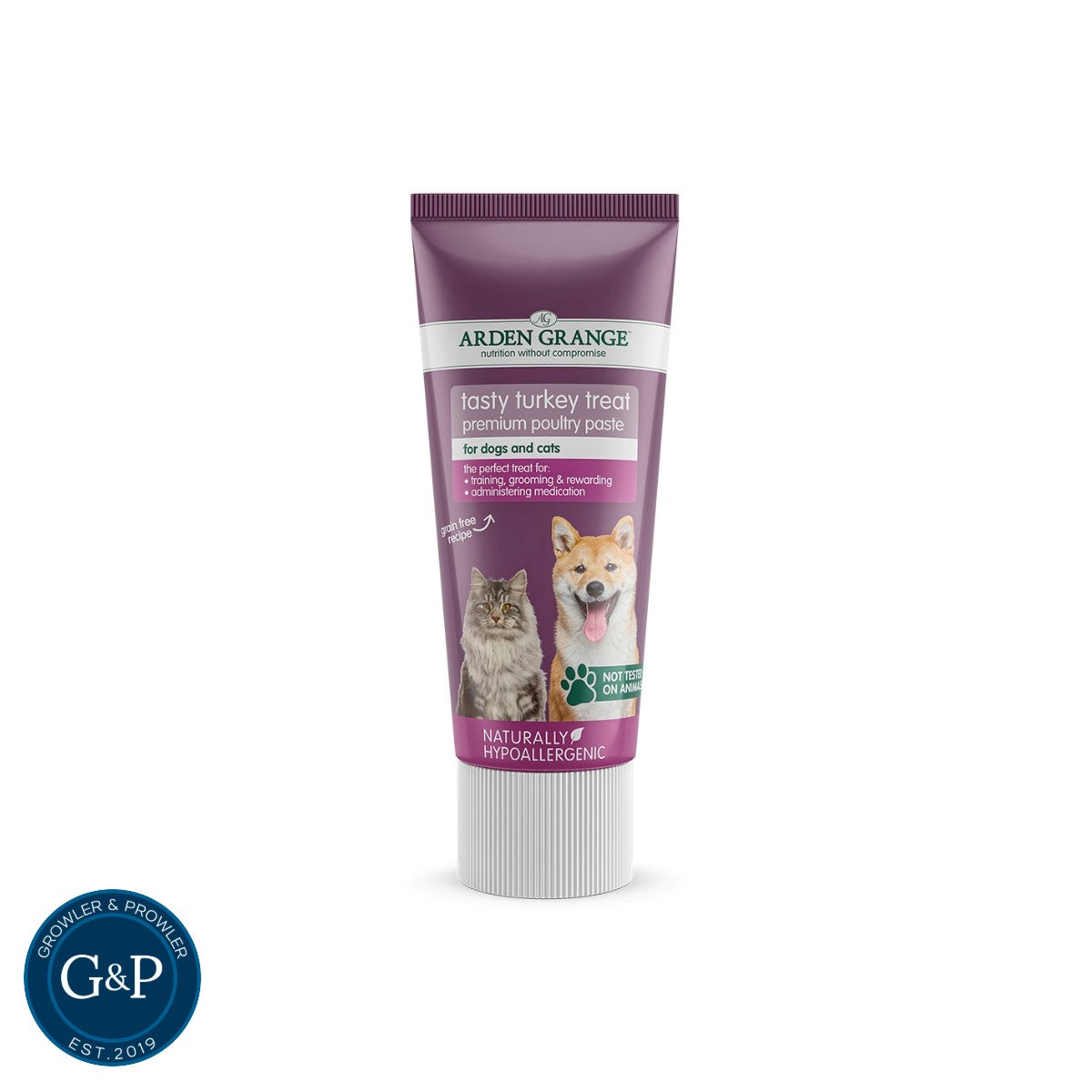 Arden Grange Tasty Turkey Treat: A premium poultry paste for dogs and cats. This versatile treat is perfect for training, grooming, rewarding, and administering medication. It's naturally hypoallergenic and grain-free.