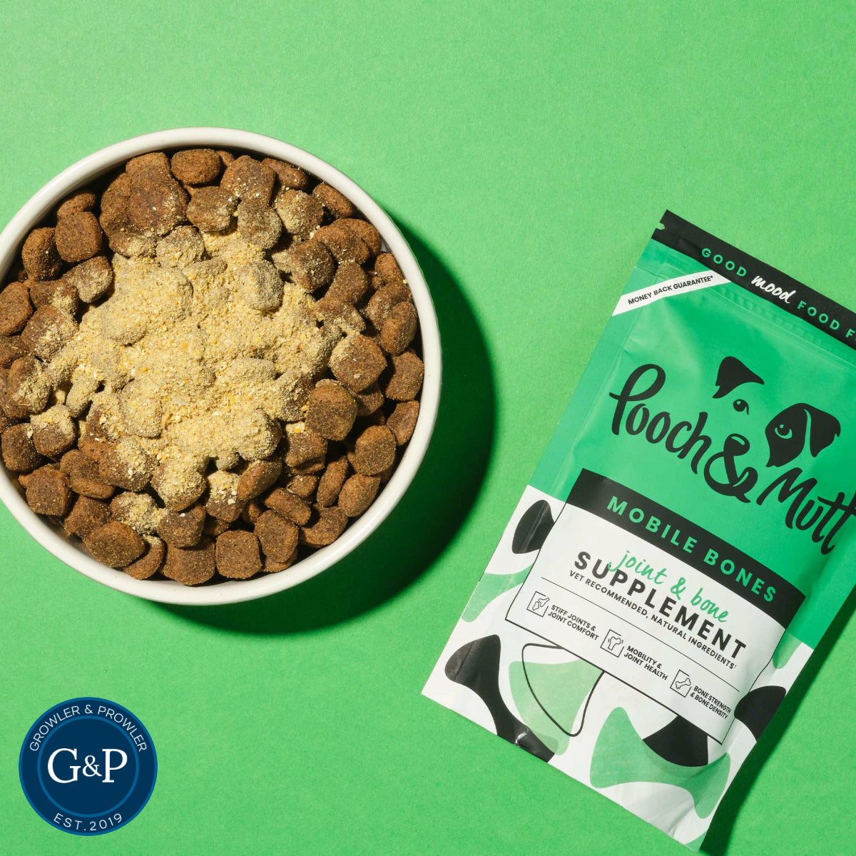 Pooch & Mutt Mobile Bones: A vet-recommended joint and bone supplement for dogs, made with natural ingredients. Helps with stiff joints, mobility, joint health, and bone strength.