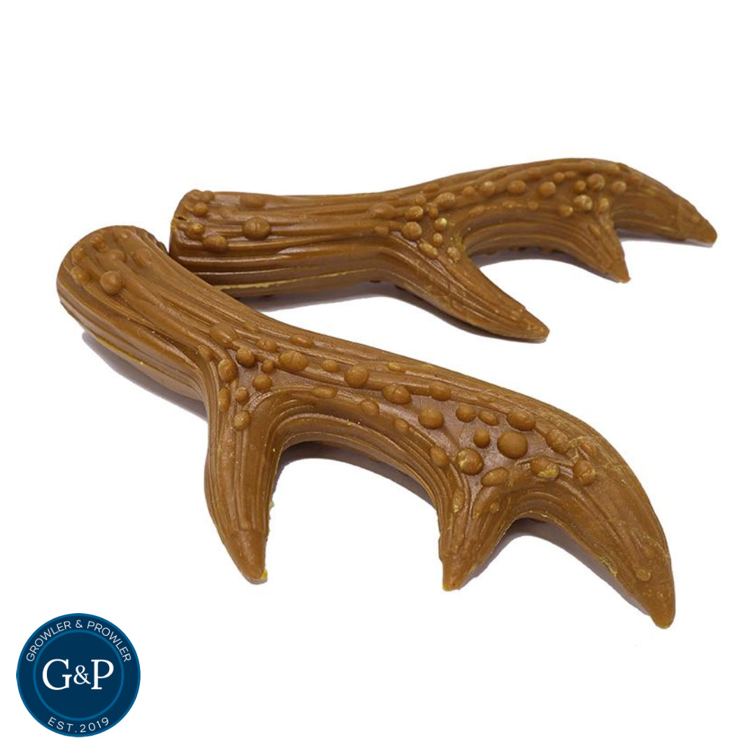 Peanut Butter Antlers dog chew from Growler & Prowler, a Manchester-based dog treat company. Made with natural peanut butter.