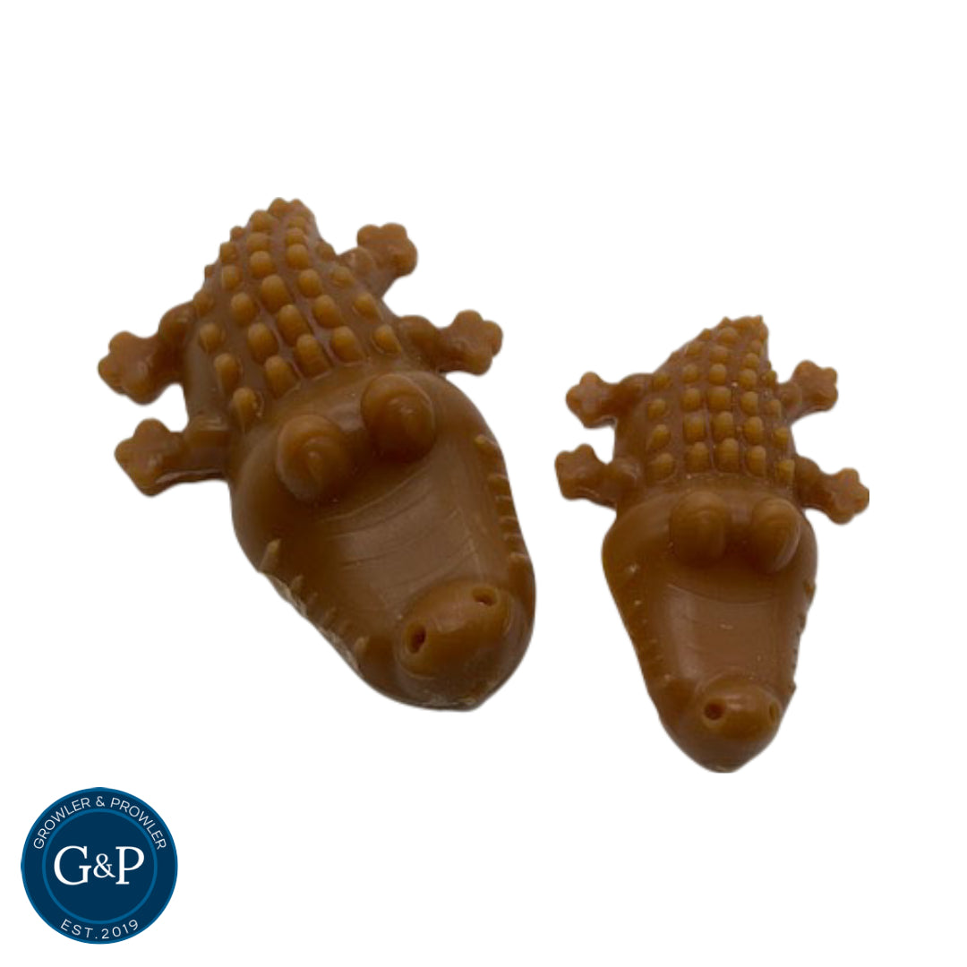 Peanut Butter Croc's dog chews from Growler & Prowler, a Manchester-based dog treat company. Made with natural peanut butter and shaped like crocodiles.