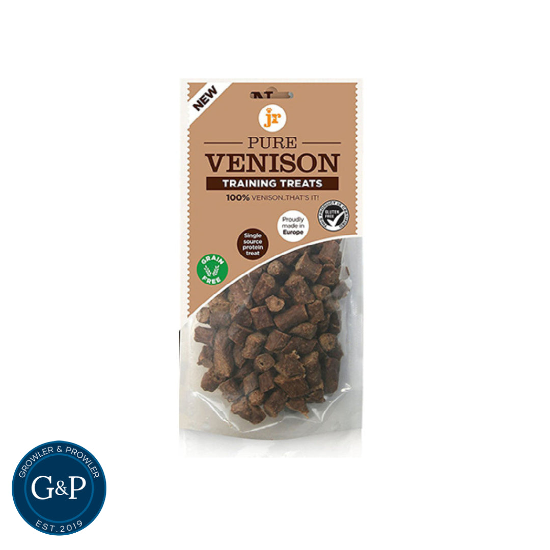 High-quality, single-source protein dog treats. JR Pure Venison Training Treats are a healthy and delicious reward for your pup.